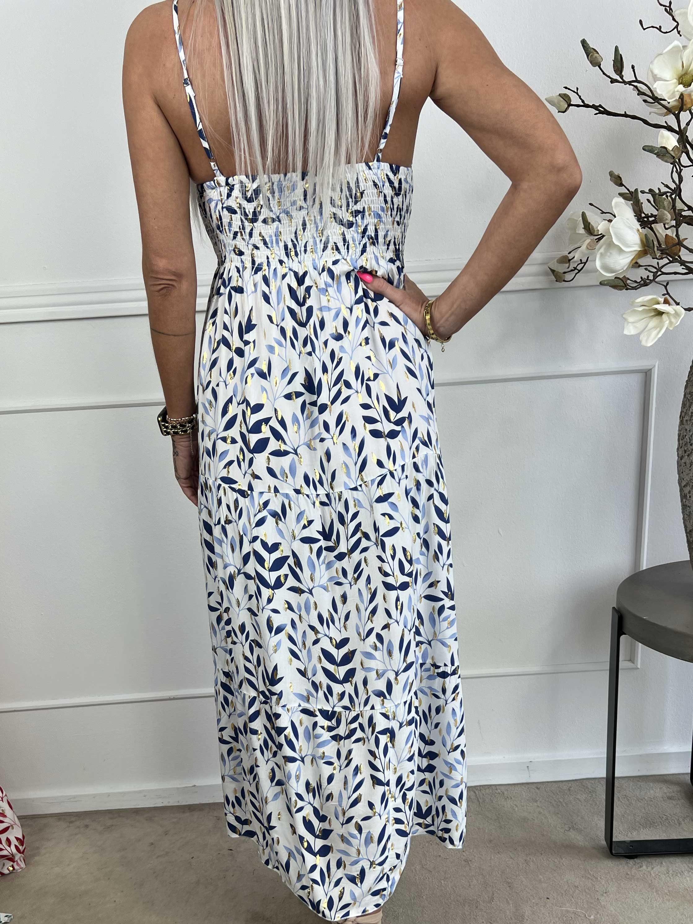 Lucie Leaf - Viskose stropkjole i bladmønster med v-udskæring